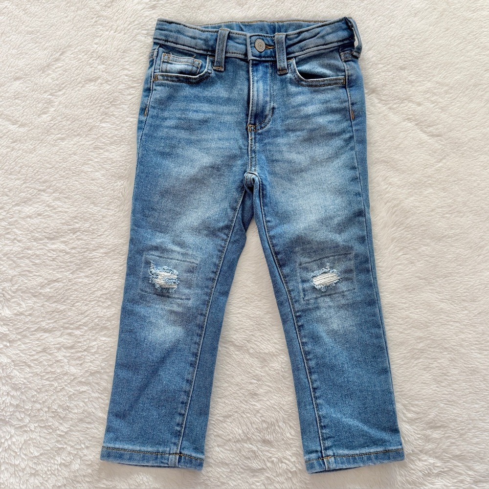 Jumping Beans Distressed Straight Leg Denim Jeans Medium Blue Wash Size 3T